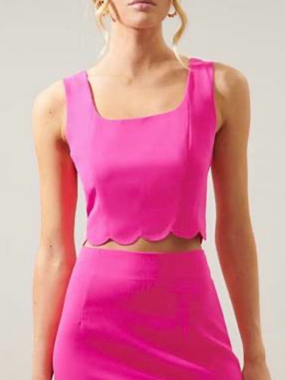 Sugarlips Hot Pink Scalloped Cropped Tank Top